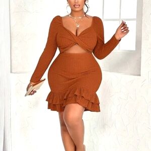 Elegant Brown Ruffle Dress Sz 3x